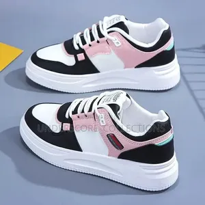 Ladies Chunky Platform Sneakers - Black / White / Pink*