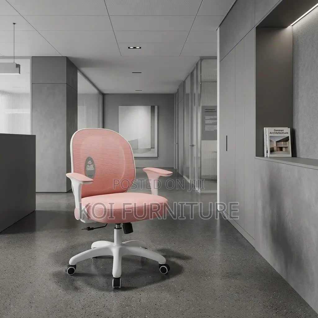 Pink Fabricated Seat | Mid Backrest Ergonomic Adjustable Chair