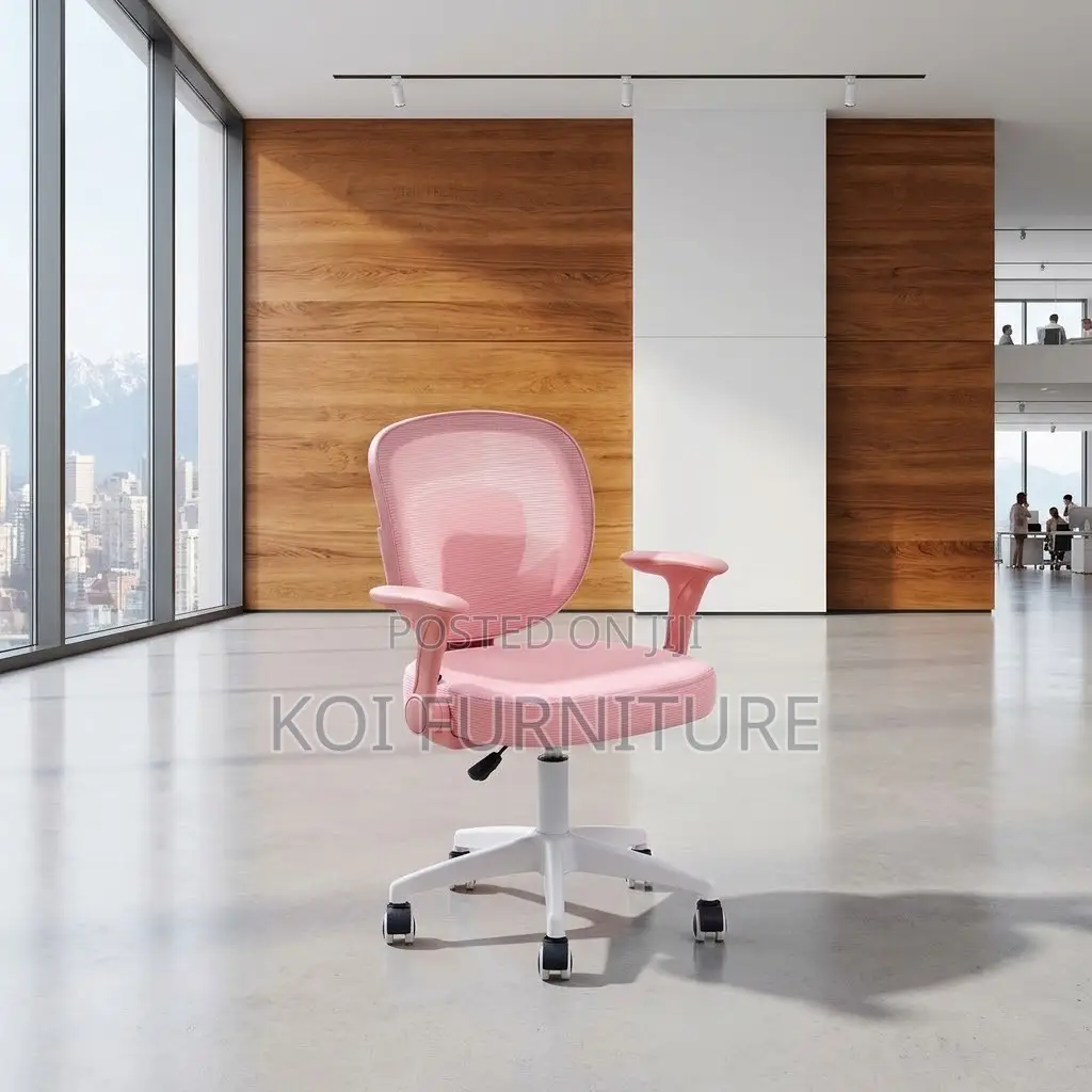 Pink Fabricated Seat | Mid Backrest Ergonomic Adjustable Chair