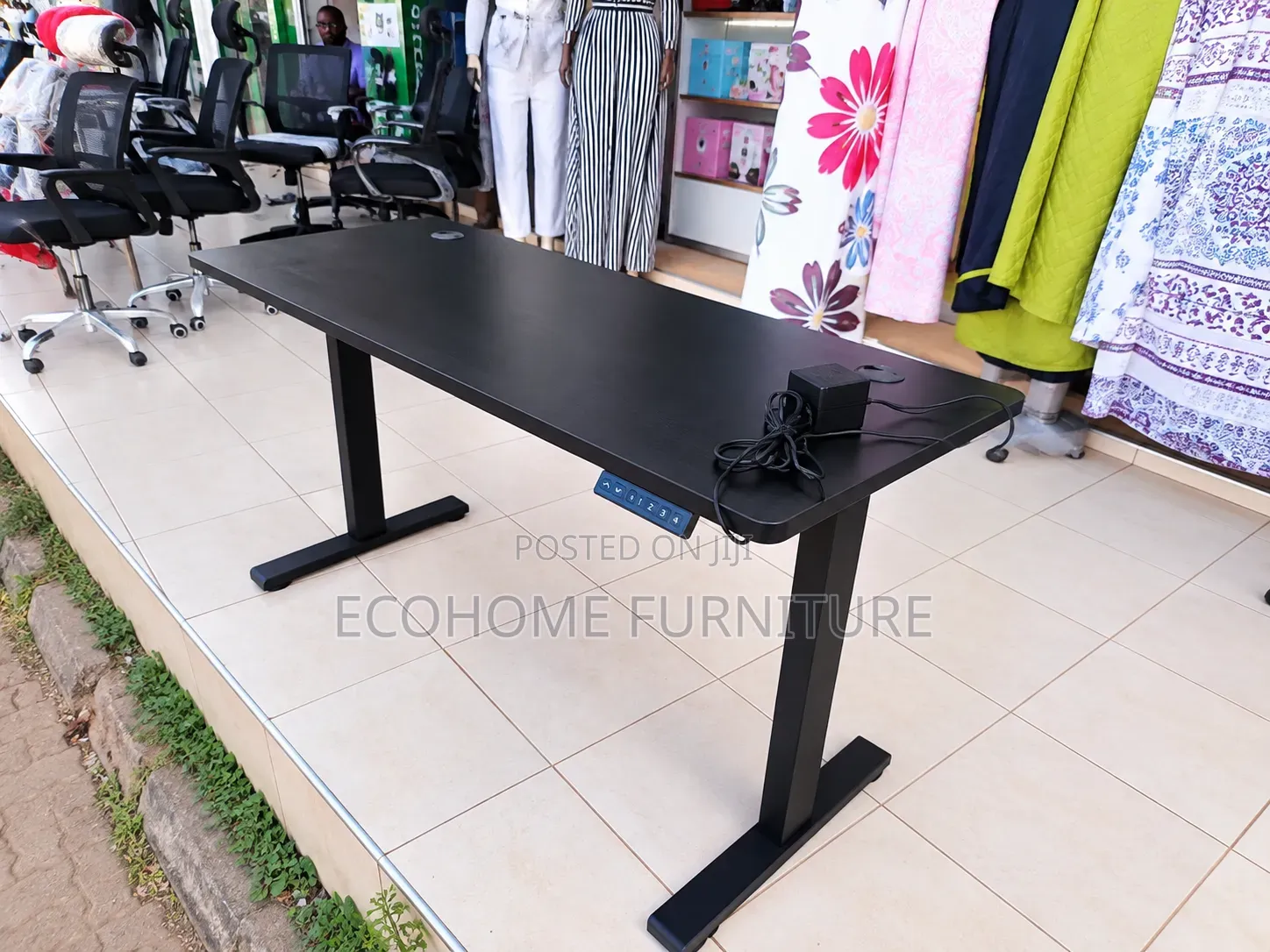 Electric Adjustable Office Desk With Black MDF Top