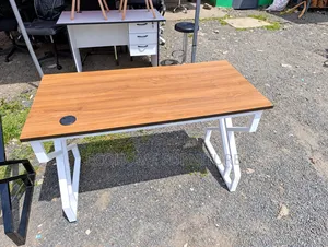 Office Desk – Wooden Finish MDF Top With White Metal Legs