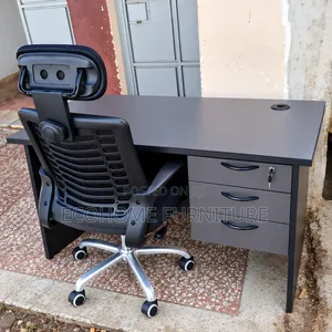 Office Desk With 3 Drawers and Ergonomic Mesh Chair