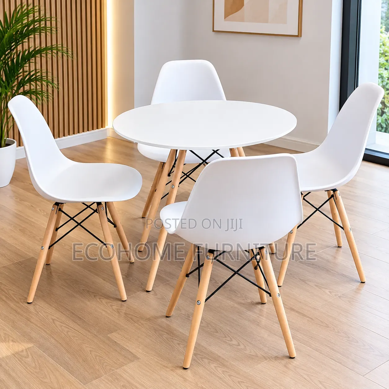4 Seater Dining Set – Round White Table and Chairs