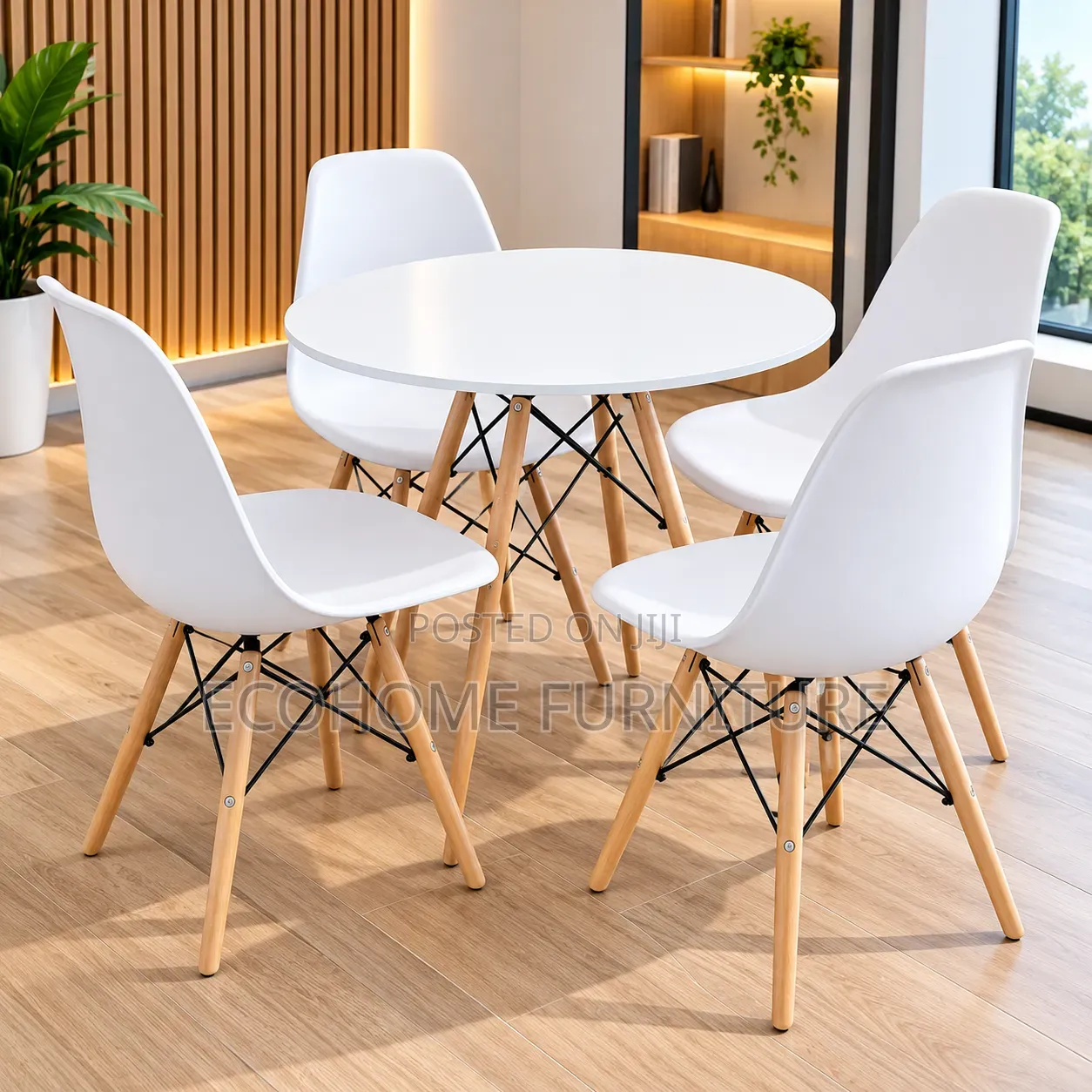 4 Seater Dining Set – Round White Table and Chairs