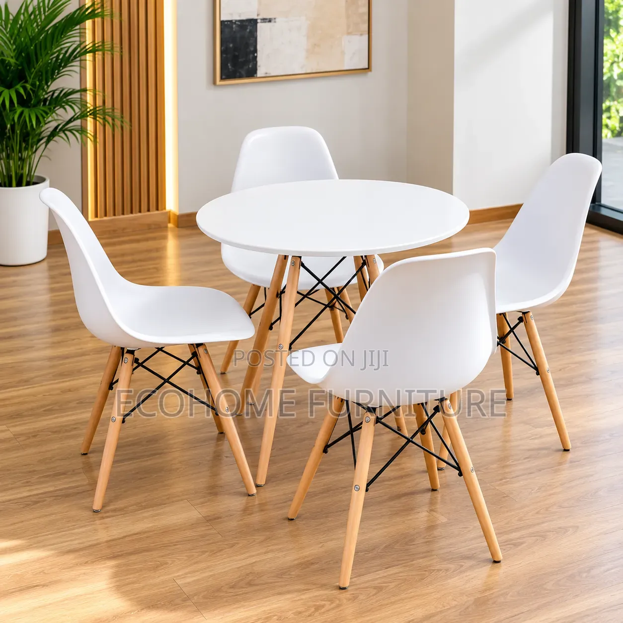 4 Seater Dining Set – Round White Table and Chairs