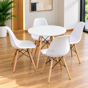 4 Seater Dining Set – Round White Table and Chairs