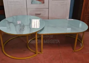2 in 1 Marble Nesting Coffee Table (Glass Effect) White