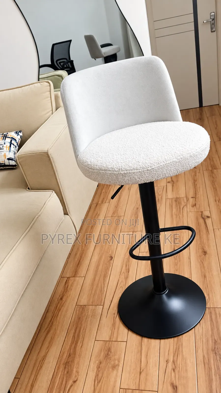Modern White Boucle Bar Stool