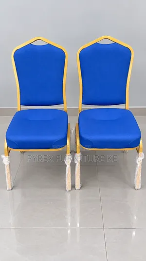 Blue Fabric Upholstered Chairs With Gold Metal Frame