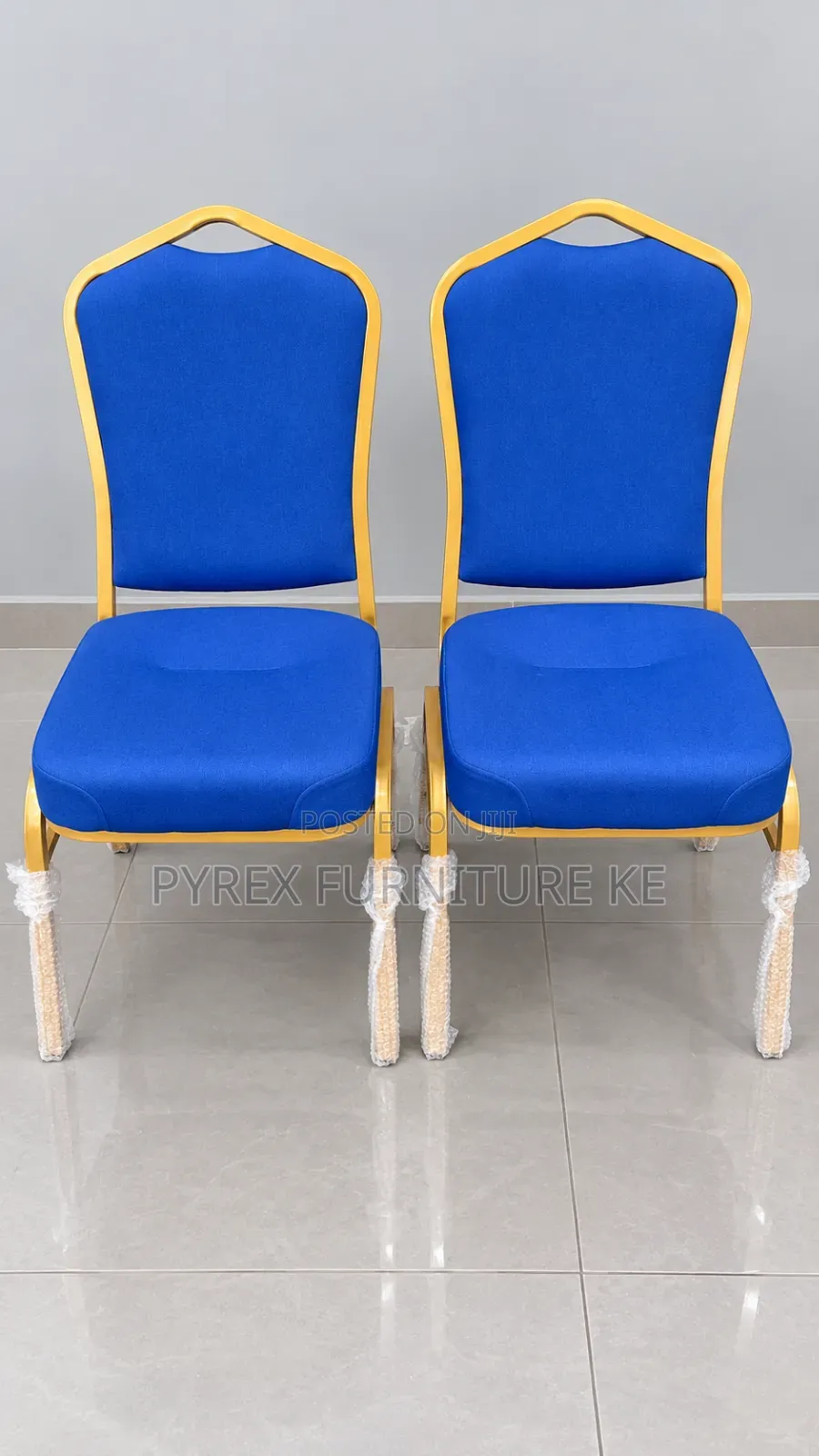 Blue Fabric Upholstered Chairs With Gold Metal Frame