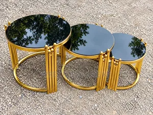 3 Piece Nesting Coffee Table Set - Black Glass Top