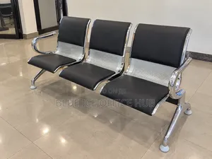 3-Seater Black Leather Waiting Bench