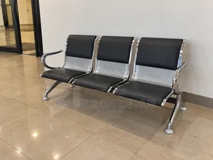 3-Seater Black Leather Waiting Bench