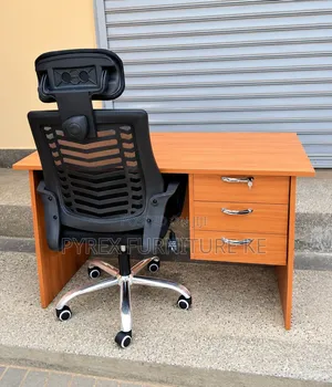 1.2m Wooden Computer Desk With 3 Drawers and Black Mesh Headrest Chair