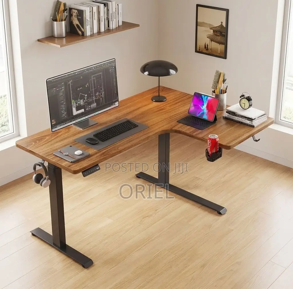 Electric Office Desk : 1400MM Motorized L-Shaped Office Table