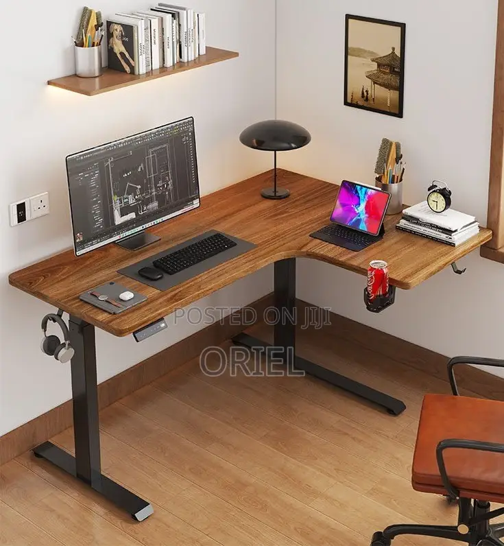 Electric Office Desk : 1400MM Motorized L-Shaped Office Table