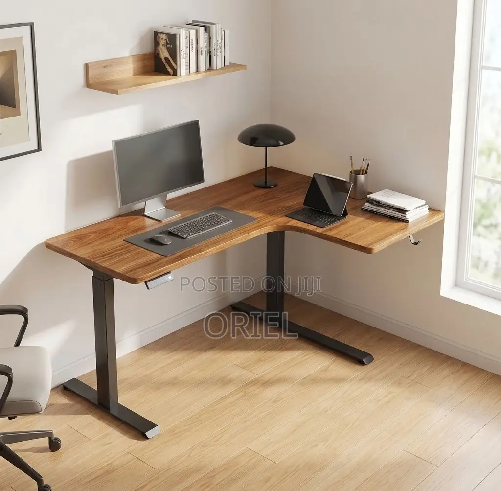 Electric Office Desk : 1400MM Motorized L-Shaped Office Table