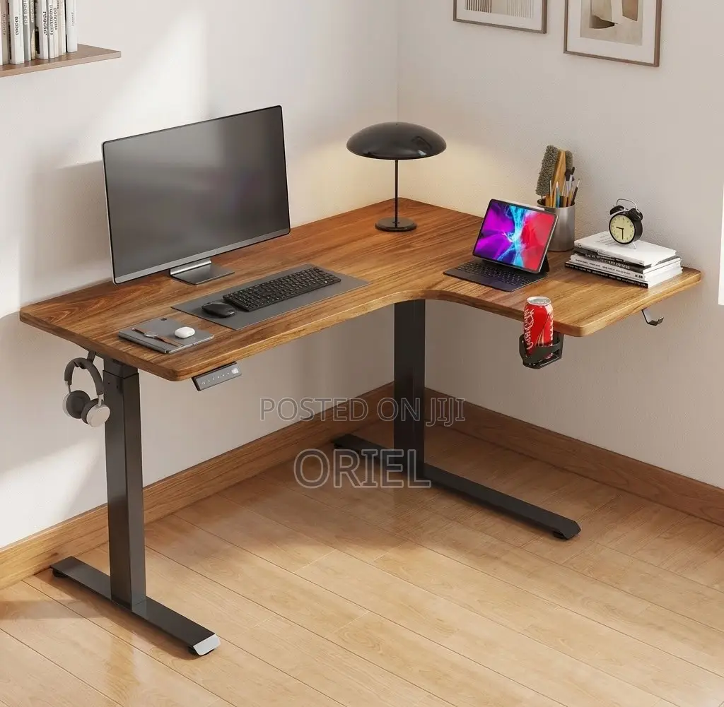 Electric Office Desk : 1400MM Motorized L-Shaped Office Table