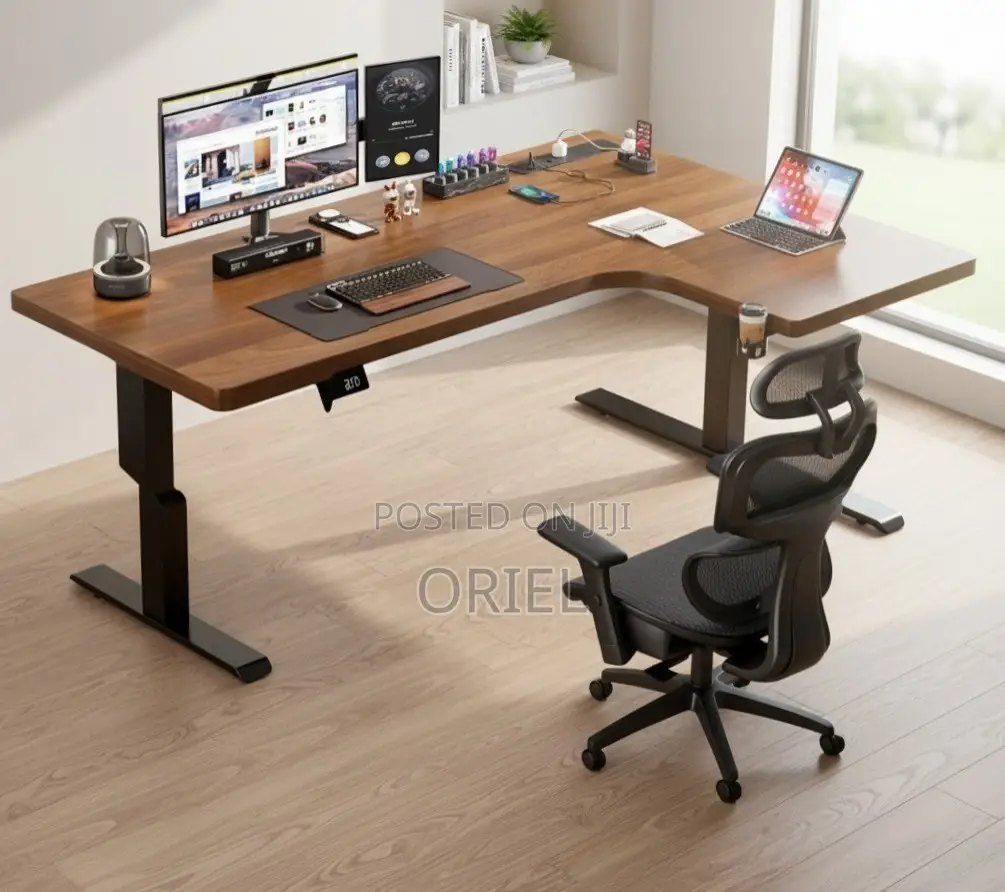Electric Office Desk : 1400MM Motorized L-Shaped Office Table