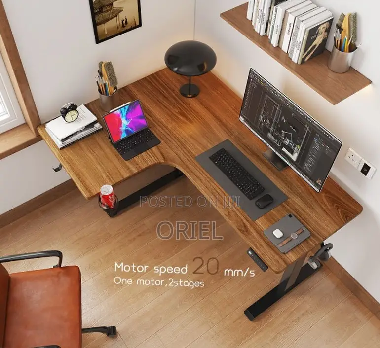 Electric Office Desk : 1400MM Motorized L-Shaped Office Table