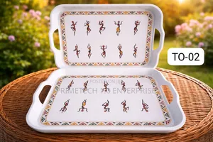 17.5 Inches Melamine Trey White Flowered(Deco)