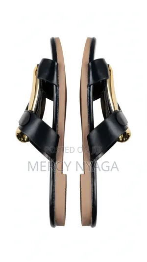 Black Gold Buckle Flat Sandals