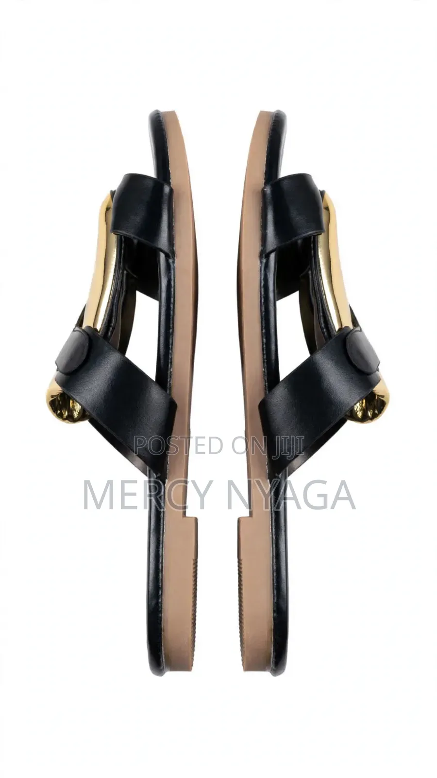 Black Gold Buckle Flat Sandals