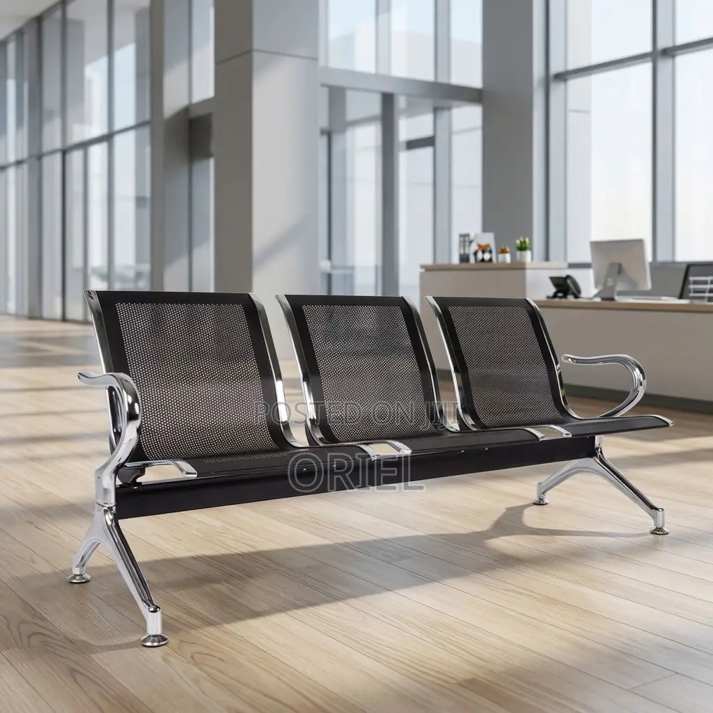 Office Bench : Black Steel Reception Bench