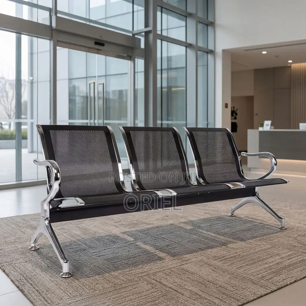 Office Bench : Black Steel Reception Bench
