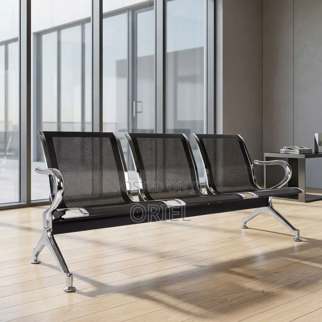 Office Bench : Black Steel Reception Bench