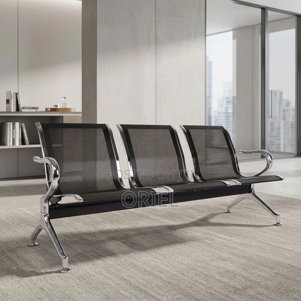 Office Bench : Black Steel Reception Bench