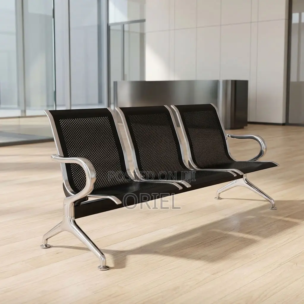Office Bench : Black Steel Reception Bench