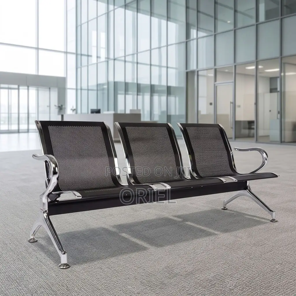 Office Bench : Black Steel Reception Bench