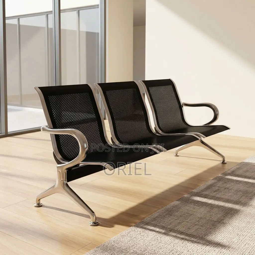Office Bench : Black Steel Reception Bench