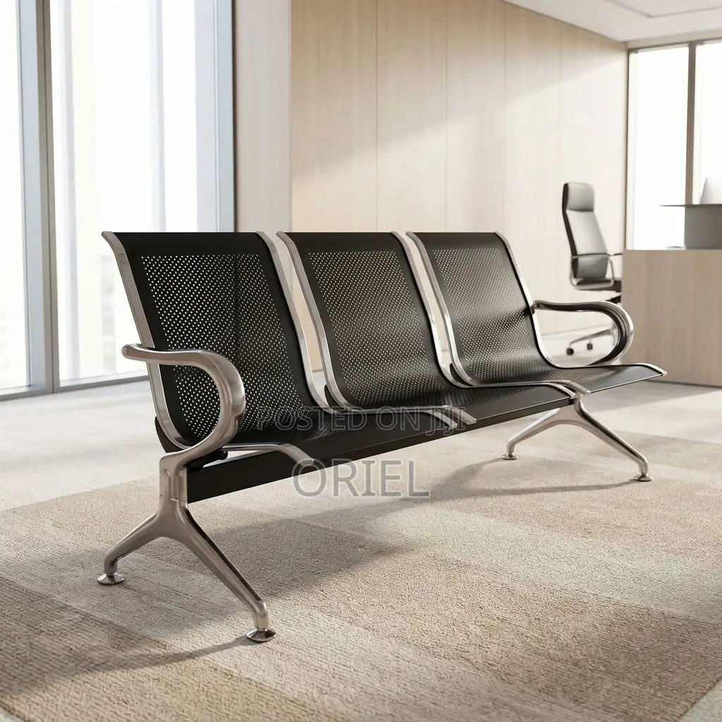 Office Bench : Black Steel Reception Bench
