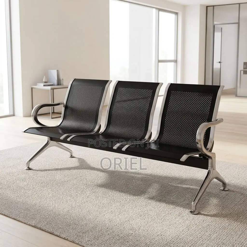 Office Bench : Black Steel Reception Bench