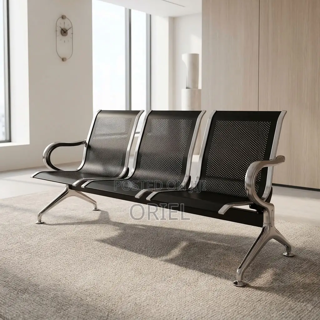 Office Bench : Black Steel Reception Bench