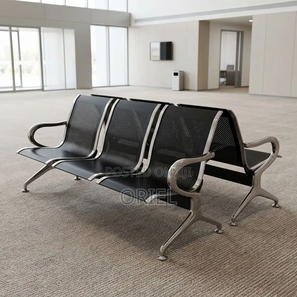 Office Bench : Black Steel Reception Bench