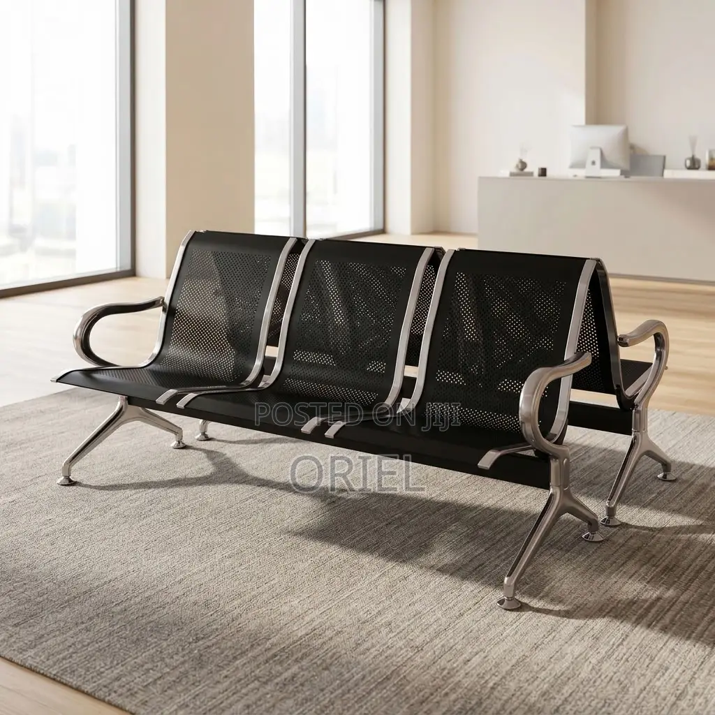 Office Bench : Black Steel Reception Bench