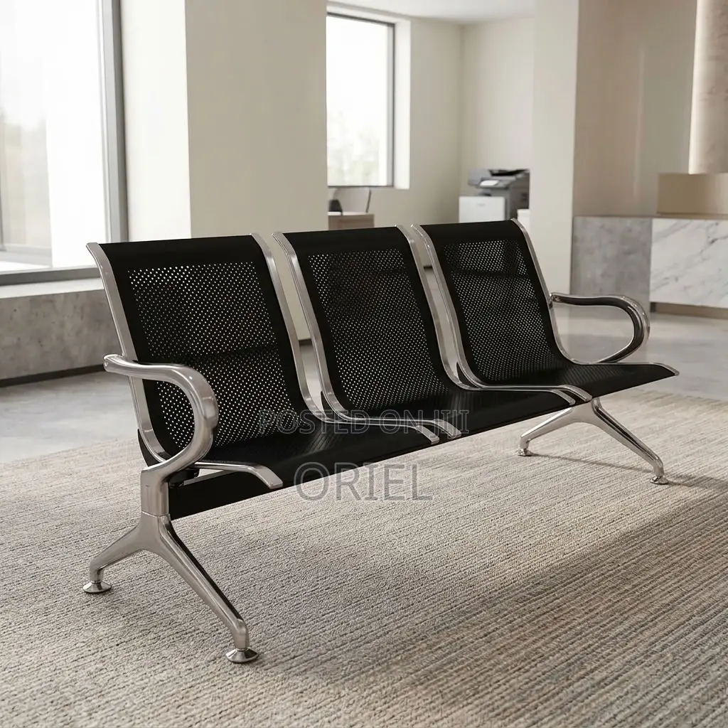 Office Bench : Black Steel Reception Bench