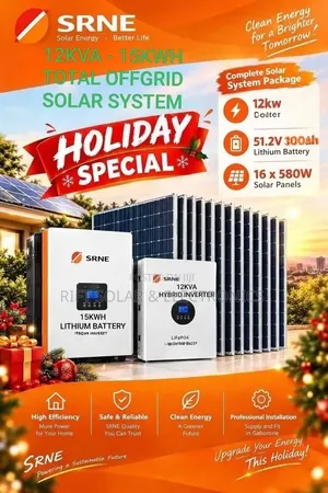 SRNE 12kva - 15kwh Lithium Battery - (16) 600w Solar Panels - Offgrid