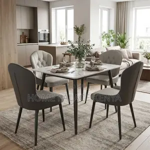 Dining Set; Leather Padded Chairs With Marble Dining Table Set