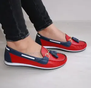 Red and White Tassel Slip-on Loafers