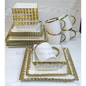 Ceramic 24 PCS Luxury Gold-Rimmed Square Dinnerware Set