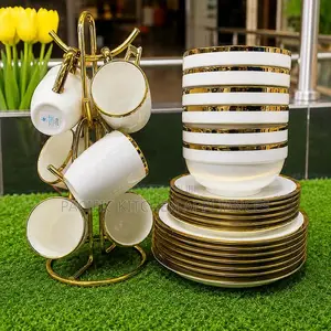 Ceramic 24pcs White Dinner Set With Golden Rims– Elegant Tableware
