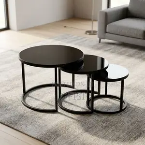Coffee Table; 3-Piece Black Glass Nesting Coffee Tables