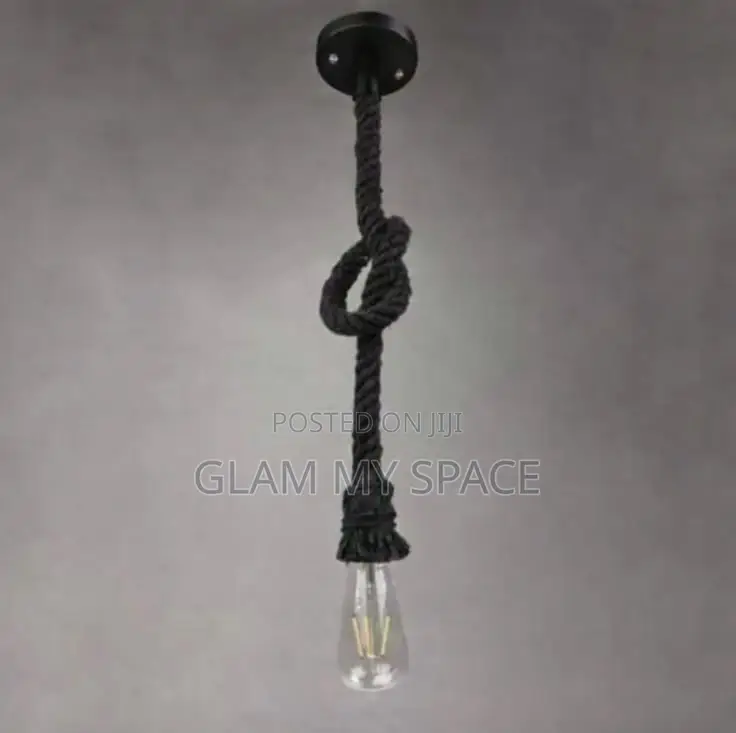 Rustic Single Bulb Black Sisal Hemp Rope Chandelier Pendant Light