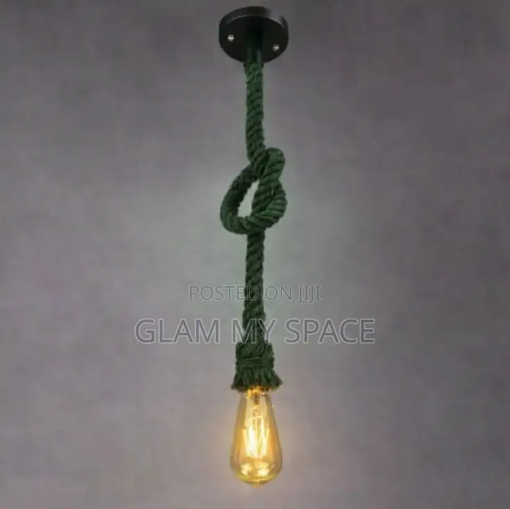 Rustic Single Bulb Green Sisal Hemp Rope Chandelier Pendant Light