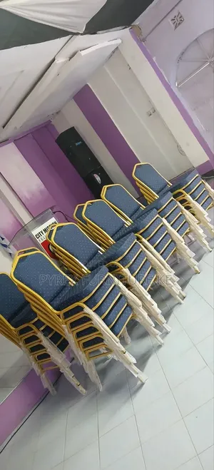 Blue Dotted Fabric With Gold Metal Frame Church Chair