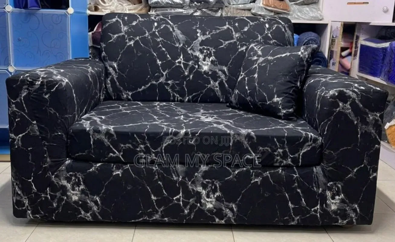 Black Marble Stretchable Printed Polyester Cotton Seat Sofa Covers